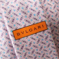 本物 BVLGARI THE SEVEN FOLD TIE ネクタイ シルク 総柄 ピンク