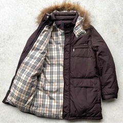 バーバリーブラックレーベル ダウンジャケット ブラウン ノバチェック ファー