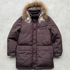 バーバリーブラックレーベル ダウンジャケット ブラウン ノバチェック ファー