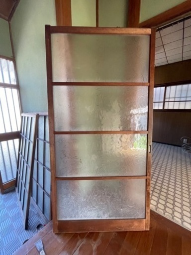 f○□①昭和レトロ型板ガラス【渦】木枠付きデザインガラス引き戸/建具 