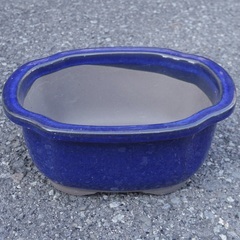 ７号　楕円形塗り植木鉢（青）