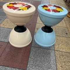昭和レトロ　プラスチック製　花柄　スツール　チェア　2個セット　...