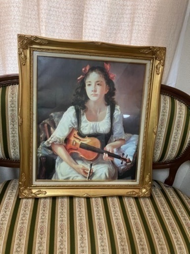 バイオリンを持つ少女　奥龍之介　複製画