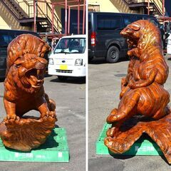 ≪zyt1164ジ≫ 双虎 咆哮 木彫り 大型 全長約1.9M 寅/干支/とら/