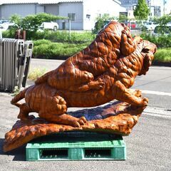 ≪★zyt1164ジ≫ 双虎 咆哮 木彫り 大型 全長約1.9M 寅/干支/とら/トラ/タイガー/つがい/彫刻/置物/木製/咆吼 現状品 50903-04 ≪zyt1164ジ≫ 双虎 咆哮 木彫り 大型 全長約1.9M 寅/干支/とら/