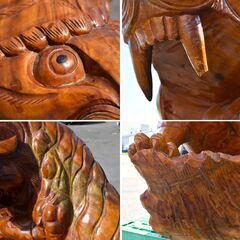 ≪zyt1164ジ≫ 双虎 咆哮 木彫り 大型 全長約1.9M 寅/干支/とら/