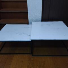 【便利な収納式！！】大理石調テーブル リビングテーブル 机 2段...