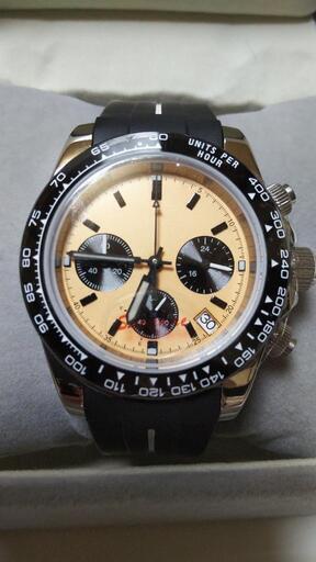 ノーロゴOEM製メンズ・VK63クロノグラフクオーツ式腕時計 ・オマージュウオッチ・ブラックラバーストラップベルト★未使用品