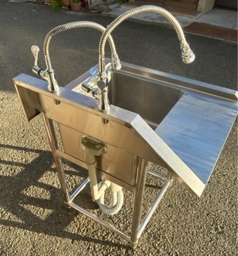 業務用 ソイルド 1槽シンク 二口蛇口付き 幅720×奥600×高さ800(mm