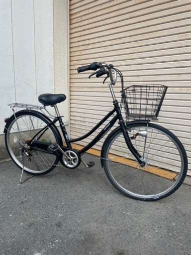 26インチ　自転車　黒　6段変速　オートライト
