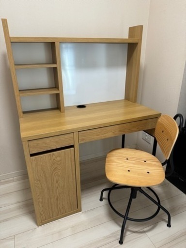 【美品】IKEA MICKE ミッケ  勉強机デスク　オーク調105x50cm チェアセット