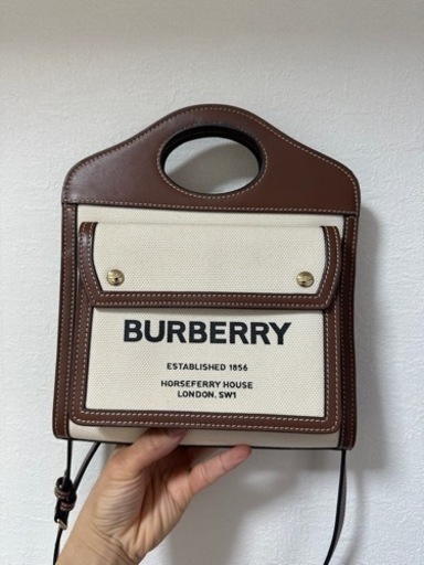 BURBERRY （バーバリー）  ミニ ツートン キャンバス＆レザー ポケットバッグ
