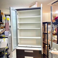 ニトリ フーガ 食器棚 キャビネット ダイニングボード 横幅80cm 奥行45cm高201cm ブラウン 茶色×白 ★買取帝国 志木店 ニトリ フーガ 食器棚 キャビネット ダイニングボード 横幅80cm 奥行