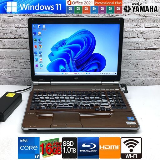 キレイ★高音質YAMAHAサウンド★保証付【NEC LL750/E】メモリ16GB/新品SSD1000GB/最強 i7-2630QM★Win11/MS Office2021（管理：10142139）