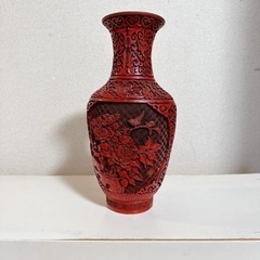中国漆器　花瓶　赤　中国美術品