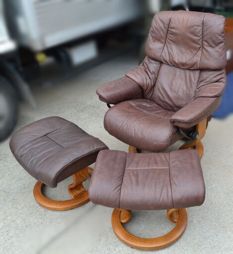 激安 先着順♪ EKORNES エコーネス 本革 リクライニングチェアセット ブラウン 椅子