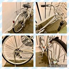 chacle 自転車 ノーパンクタイヤ 27インチ LEDオートライト 6段変速 シルバー