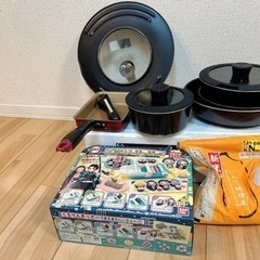 【無料】新品調理玩具／未開封お米1kg／中古：ガス火フライパンセット