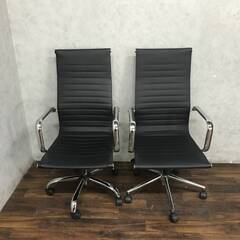 🔷🔶🔷WY7/35 オフィスチェア デスクチェア 2脚セット 事務椅子 イス 昇降 キャスター付き ブラック 肘有 ★直接引き取り歓迎◆🔷🔶🔷