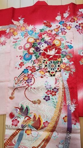美品　表地絹　お宮参り　七五三　産着(初着)　祝着　子供着物　 金彩 袷