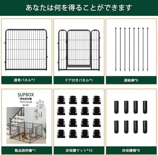 ペットフェンス 中型犬用 小型犬用 犬 サークル プレイサークル ペットサークル 折畳み (幅60×高さ60cm-8枚)