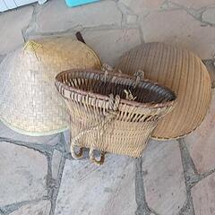 竹編み籠、ざる、帽子