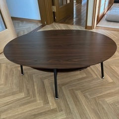 コーヒーテーブル　テーブル　楕円形　焦茶　木目調