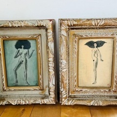 絵画　　裸体画　2枚セット　保　アンティーク　木彫り　現代美術