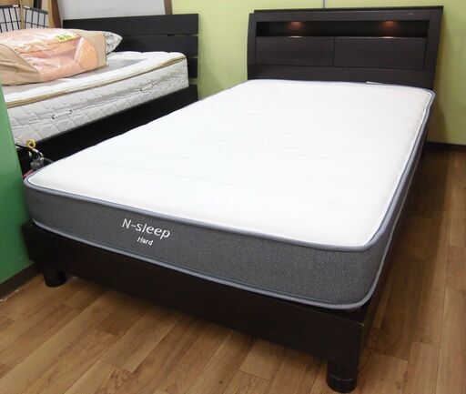 R090 NITORI セミダブルベッド、N-Sleep Hard 18cm マットレスセット、ライト付き、Used