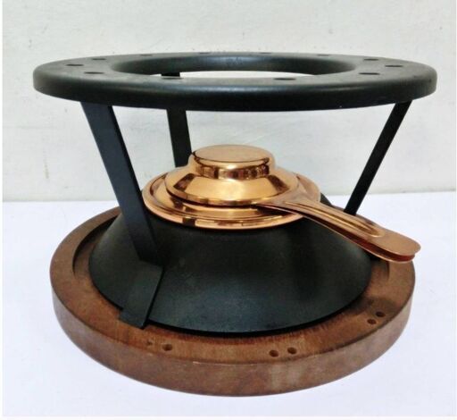 チーズフォンデュ用セット　フォンデュスタンド　アルコールランプ皿(SOLID COPPER)　アウトドア　キャンプ　レジャー　アンティーク