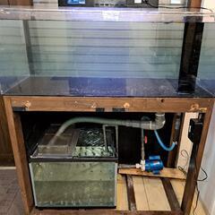 【購入済み】1200中古アクリルオーバーフロー水槽セット１面ブラック(底)