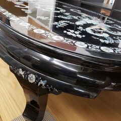 螺鈿細工 足付膳丸座卓 お盆 高足 工芸品 机 螺鈿細工 足付膳丸座卓
