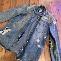 【美品】ZARA ザラ ダメージ加工 シャツ風 デニムジャケット