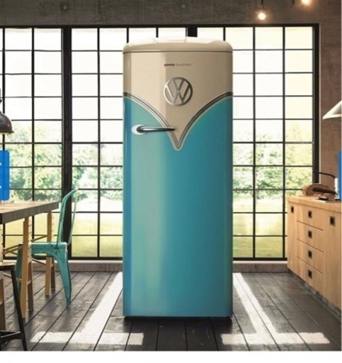 gorenje×volkswagen】送料込　ゴレニア フォルクスワーゲン 冷凍冷蔵庫 OBRB152 ベビーブルー/水色