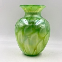 カメイガラス 花瓶 花器 フラワーベース グリーン ガラス 昭和レトロ