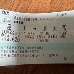 10/24 新幹線チケット 品川⇆新大阪