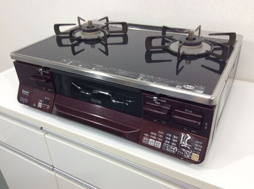 (11/19受渡済)JT7681【RINNAI/リンナイ ガスコンロ 都市ガス】2018年製 RTE65VARBR 家電 キッチン レンジ ガステーブル 右側強火 パールクリスタル