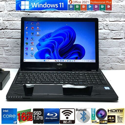 キレイ★6世代4/8CPU【富士通 WA2/Z】新品メモリ16GB/新品SSD1000GB/Core i7-6700HQ【最新Win11/MS Office2021】Wi-Fi,Bluetooth,Blu-ray（管理：10231246）