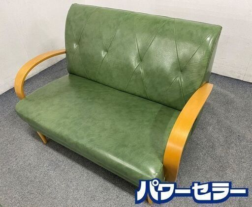 ビーカンパニー/B-COMPANY クルーソファ 2.5P PVCレザー キルティング加工 グリーン 中古家具 店頭引取歓迎 R7636