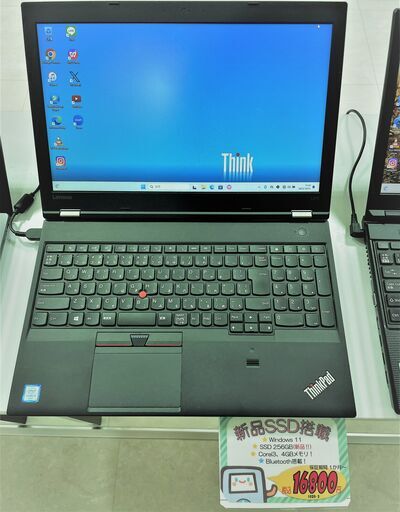 インボイス対応、代引き発送可！　　i3、新品SSD256GB、メモリ4GB、windows11、　Lenobo製ノートパソコン　Thinkpad、Bluetooth、ACアダプター付属、レノボ