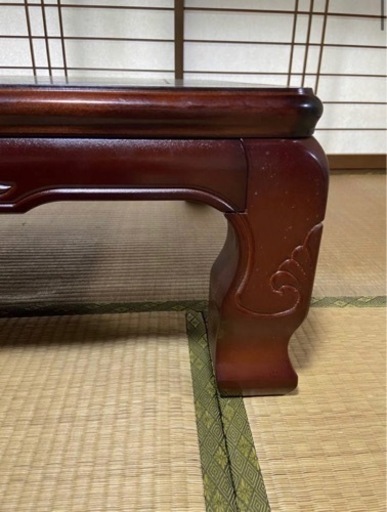 国産メーカー日美 天然木 重厚 彫刻入 和室テーブル 座卓