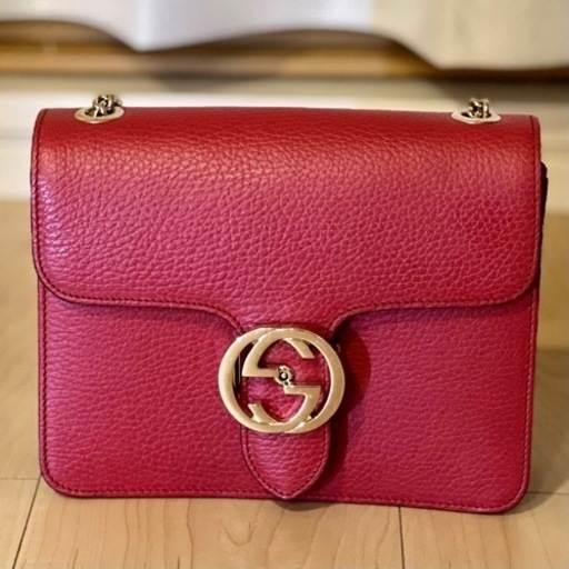 グッチ GUCCI レザー レッド 赤 インターロッキングG スモールバッグ