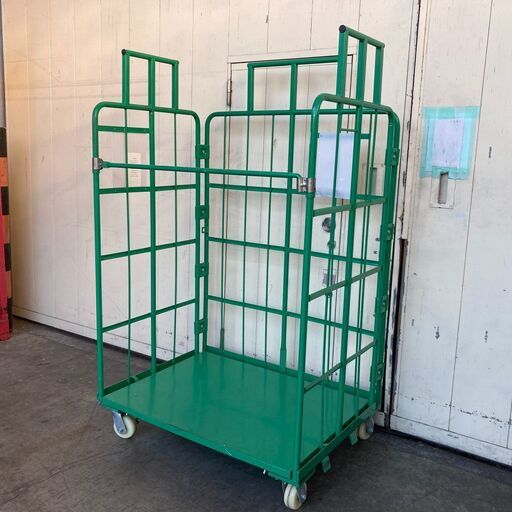 ① 状態良好 東志産業 2段積みカゴ台車 オールスチール製/頑丈さ抜群/収納量が倍増 W1100×D800×H1790 4輪自在2輪ストッパー付き 複数在庫があります 手渡し希望/自社配送可能（配送エリアについてお問い合わせください）