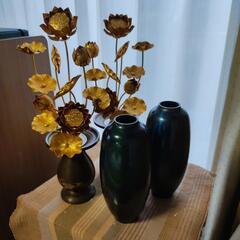 仏壇用常花と花瓶（金属製）