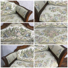 🔷🔶🔷WY7/71 ラブチェアー ソファ 猫脚 アンティーク クラシック 彫刻 鋲打ち ゴブラン織 西洋 高級家具 希少🔷🔶🔷