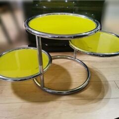 ガラステーブル 可動式 サイドテーブル 三段