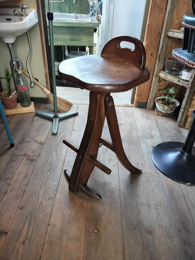 オランダ製 木製 スツール チェア 椅子 無垢材 レトロ ビンテージ-