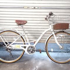 自転車　中古　Urbano　外装6段変速　オートライト　カゴリアキャリア(チャイルドシート取り付け不可)付き　鍵新品　タイヤ26インチ　カラーホワイト 自転車 中古 Urbano 外装6段変速 オートライト カゴリアキャリア