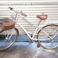 自転車　中古　Urbano　外装6段変速　オートライト　カゴリアキャリア(チャイルドシート取り付け不可)付き　鍵新品　タイヤ26インチ　カラーホワイト