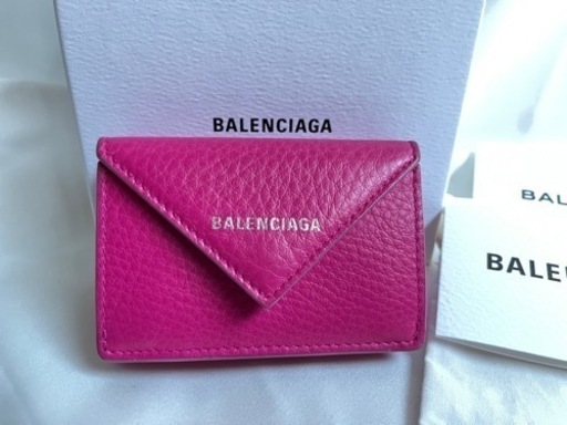 極美品　百貨店購入　バレンシアガ　BALENCIAGA 財布　ペーパーミニウォレット コンパクト　箱　購入カード　保存袋　　ピンク　3つ折り
